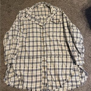 Easel Black and Cream Plaid Button Top